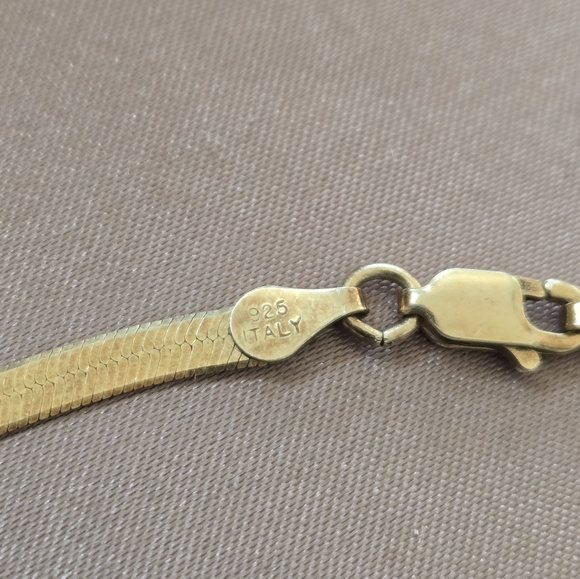 Sterling Silver Gold Vermeil Herringbone Necklace - Picture 8 of 11